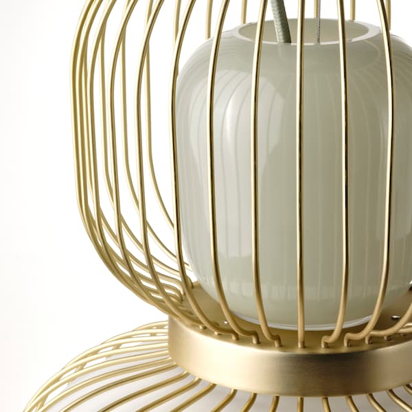 IKEA PILBLIXT pendant lamp, white/light green glass/gold effect metal, 13 in, Ikea Ireland | 9748HBZUQ