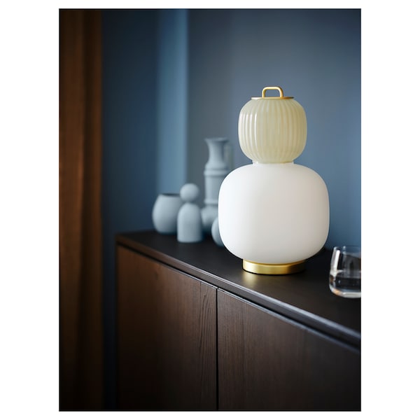 IKEA PILBLIXT table lamp, white/light green glass/gold effect metal, 16 in, Ikea Ireland | 4935VKFDU