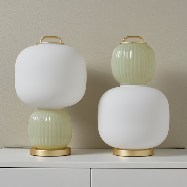 IKEA PILBLIXT table lamp, white/light green glass/gold effect metal, 16 in, Ikea Ireland | 4935VKFDU