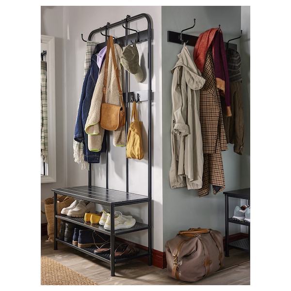 IKEA PINNIG Coat rack with shoe storage bench, black, Ikea Ireland | 7954WKVMH