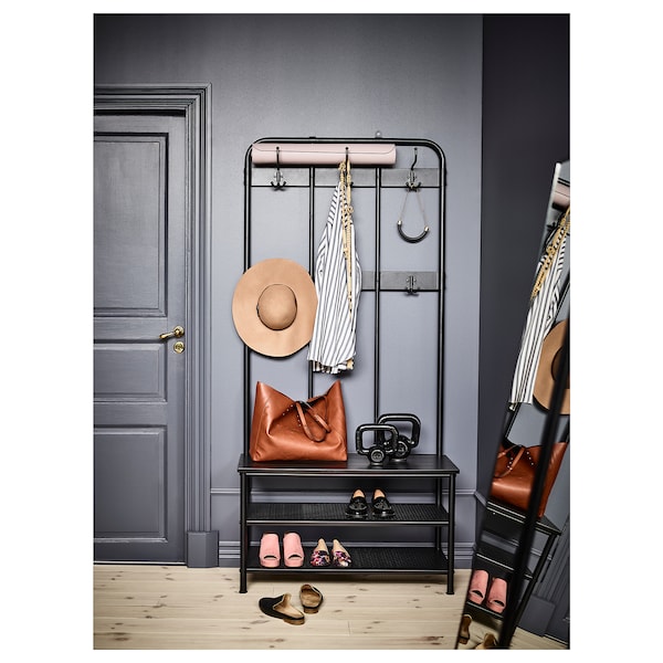IKEA PINNIG Coat rack with shoe storage bench, black, Ikea Ireland | 7954WKVMH