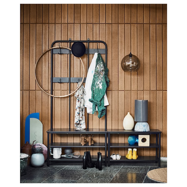 IKEA PINNIG Coat rack with shoe storage bench, black, Ikea Ireland | 7954WKVMH