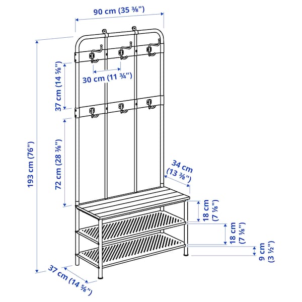 IKEA PINNIG Coat rack with shoe storage bench, black, Ikea Ireland | 7954WKVMH