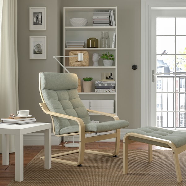 IKEA POÄNG armchair and ottoman Birch Veneer / Gunnared Light Green, Ikea Ireland | 1639TUCNS