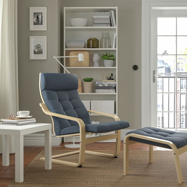 IKEA POÄNG armchair and ottoman Birch Veneer / Gunnared Blue, Ikea Ireland | 3271YFTCN