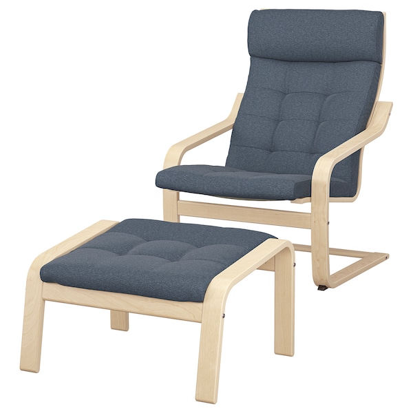 IKEA POÄNG armchair and ottoman Birch Veneer / Gunnared Blue, Ikea Ireland | 3271YFTCN