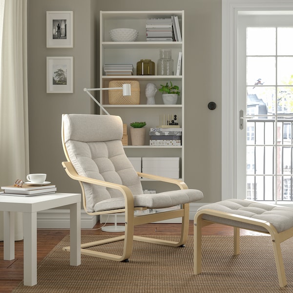 IKEA POÄNG armchair and ottoman Birch Veneer / Gunnared Beige, Ikea Ireland | 3164FECRK