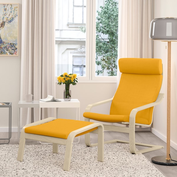 IKEA POÄNG armchair and ottoman Birch Veneer / Skiftebo Yellow, Ikea Ireland | 6084SNLJA