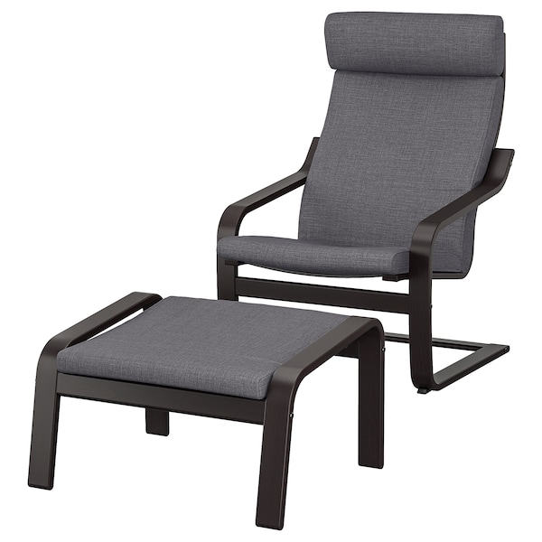 IKEA POÄNG armchair and ottoman Black / Brown / Skiftebo Dark Gray, Ikea Ireland | 3987DPTUZ