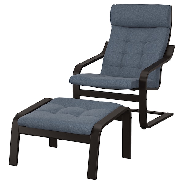 IKEA POÄNG armchair and ottoman Black / Brown / Gunnared Blue, Ikea Ireland | 1309DUCBK