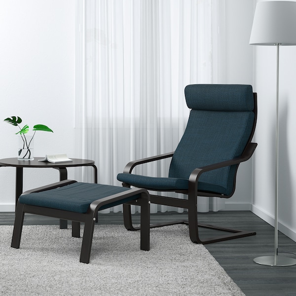 IKEA POÄNG armchair and ottoman Black / Brown / Hillared Dark Blue, Ikea Ireland | 4826KHPES