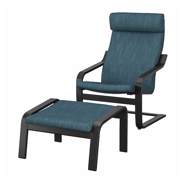 IKEA POÄNG armchair and ottoman Black / Brown / Hillared Dark Blue, Ikea Ireland | 4826KHPES