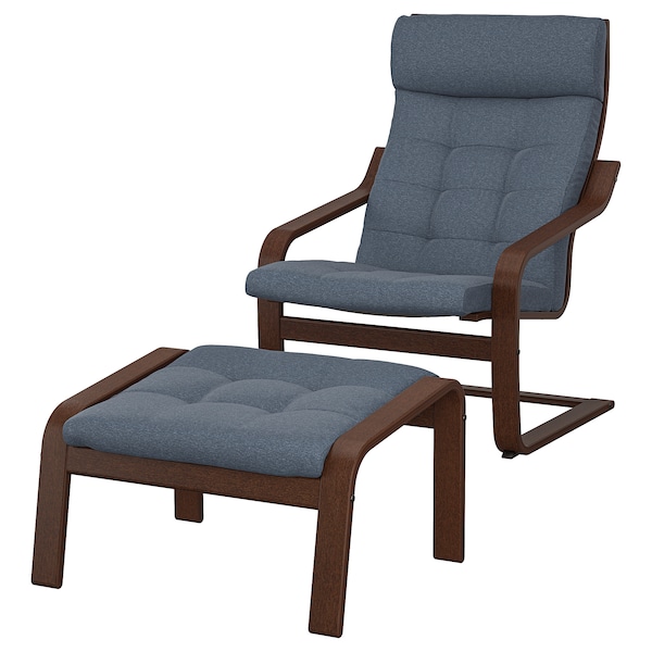 IKEA POÄNG armchair and ottoman Brown / Gunnared Blue, Ikea Ireland | 2794RFHPO