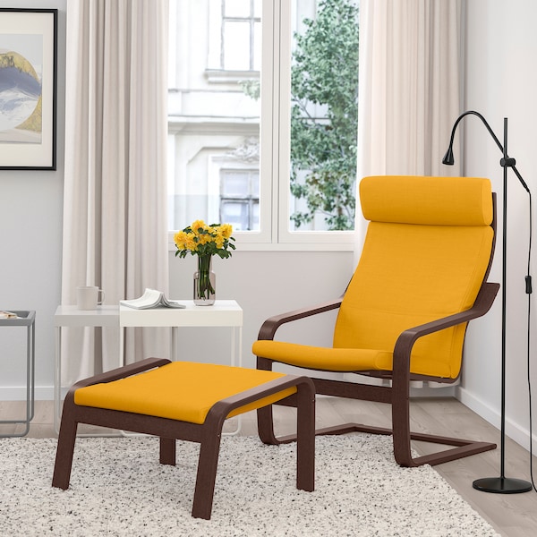 IKEA POÄNG armchair and ottoman Brown / Skiftebo Yellow, Ikea Ireland | 2745QEVIJ