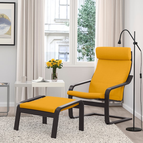 IKEA POÄNG ottoman Black / Brown / Skiftebo Yellow, Ikea Ireland | 0849PQSKM