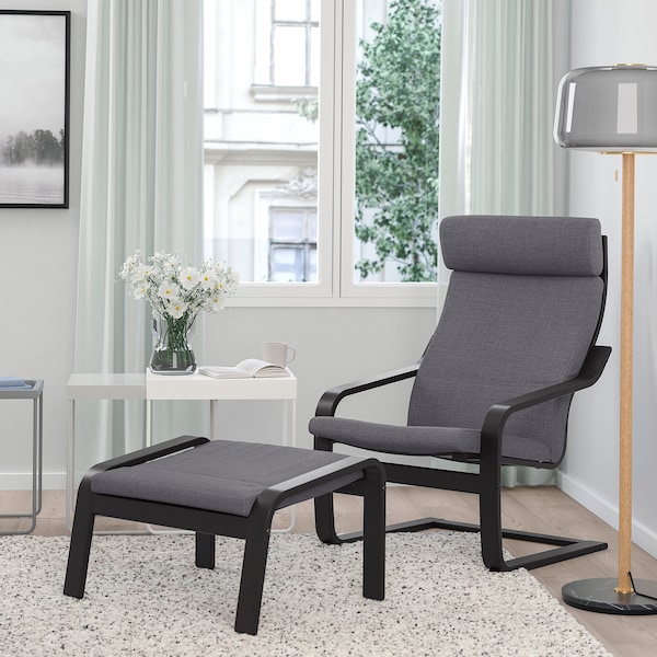 IKEA POÄNG ottoman Black / Brown / Skiftebo Dark Gray, Ikea Ireland | 0671DHKZN