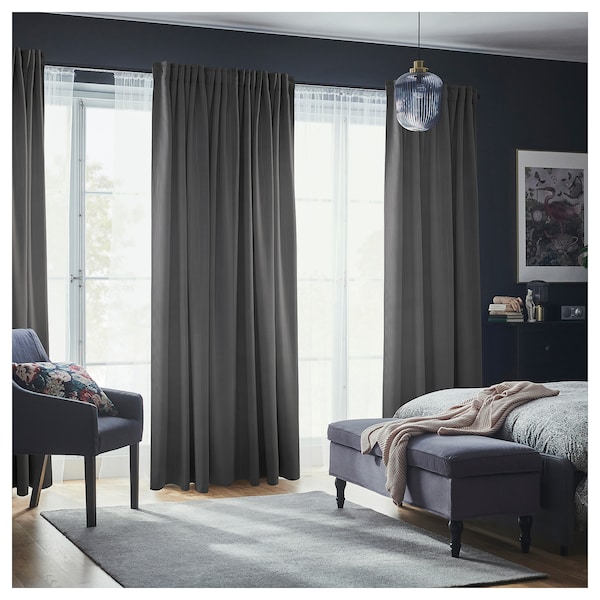 IKEA PRAKTTIDLÖSA room darkening curtains, 1 pair, 50x98 in Gray, Ikea Ireland | 5643QWMIN