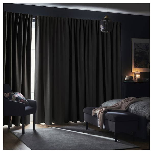 IKEA PRAKTTIDLÖSA room darkening curtains, 1 pair, 50x98 in Gray, Ikea Ireland | 5643QWMIN