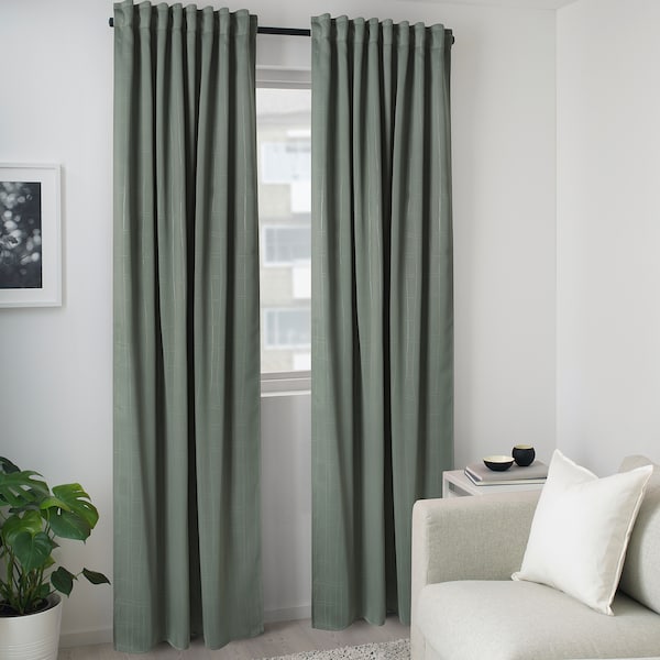 IKEA PRAKTTIDLÖSA room darkening curtains, 1 pair, 50x98 in Green, Ikea Ireland | 6702BIKGZ