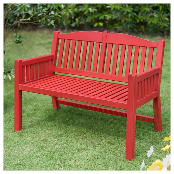IKEA PÄRONHOLMEN bench with backrest, outdoor, red, Ikea Ireland | 3641ZADMG