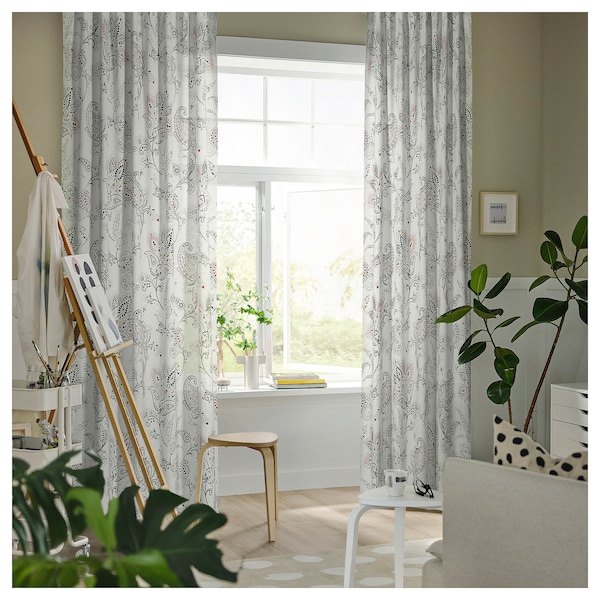 IKEA PUSSMUN curtains, 1 pair, white/multicolor, 57x98 in, Ikea Ireland | 0158DMYPG
