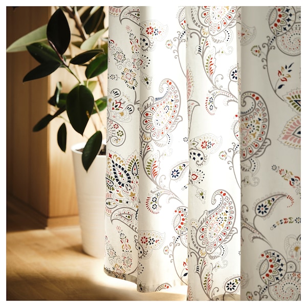 IKEA PUSSMUN curtains, 1 pair, white/multicolor, 57x98 in, Ikea Ireland | 0158DMYPG