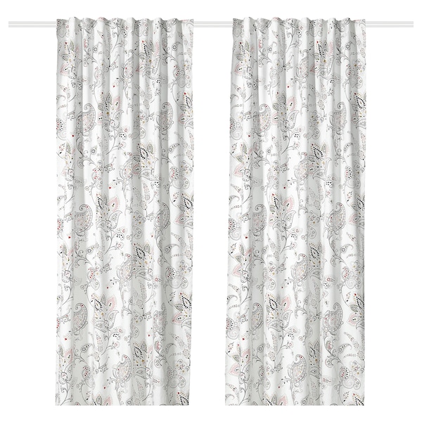 IKEA PUSSMUN curtains, 1 pair, white/multicolor, 57x98 in, Ikea Ireland | 0158DMYPG