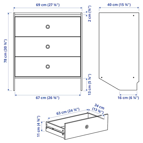 IKEA RACKNÄS 3-drawer chest, white, 27 1/8x30 3/4 in, Ikea Ireland | 6157CELKY
