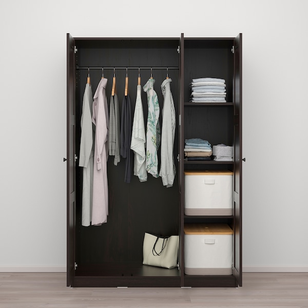 IKEA RAKKESTAD wardrobe with 3 doors, black-brown, 46 1/8x69 1/4 in, Ikea Ireland | 9023AXFVT