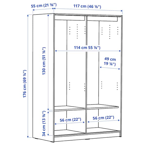 IKEA RAKKESTAD wardrobe with sliding doors, black-brown, 46 1/8x69 1/4 in, Ikea Ireland | 0593HMVIN