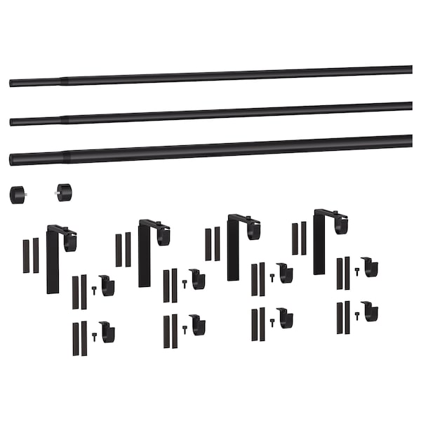 IKEA RÄCKA / HUGAD triple curtain rod combination, 82 5/8-151 5/8 in Black, Ikea Ireland | 3254MZYGC