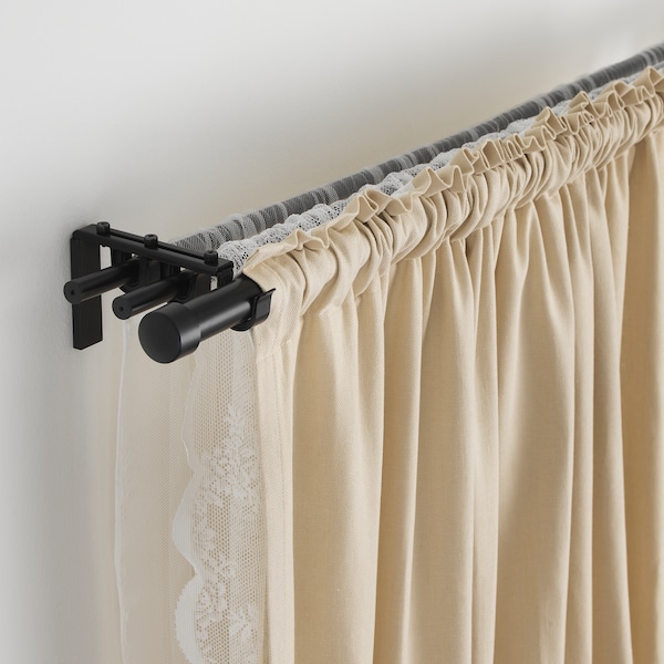 IKEA RÄCKA / HUGAD triple curtain rod combination, 82 5/8-151 5/8 in Black, Ikea Ireland | 3254MZYGC
