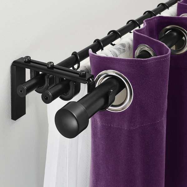 IKEA RÄCKA / HUGAD triple curtain rod combination, 82 5/8-151 5/8 in Black, Ikea Ireland | 3254MZYGC