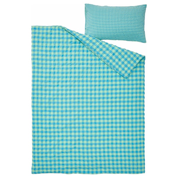 IKEA RÅGBLOMMA duvet cover and pillowcase(s), Twin Light Green / Light Blue, Ikea Ireland | 5974MPQGS