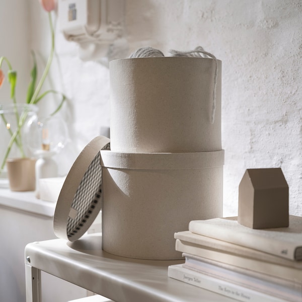 IKEA RÅGODLING storage box with lid, set of 2, natural/beige, Ikea Ireland | 4681WQCYP