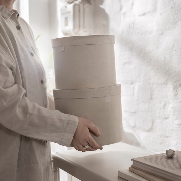 IKEA RÅGODLING storage box with lid, set of 2, natural/beige, Ikea Ireland | 4681WQCYP