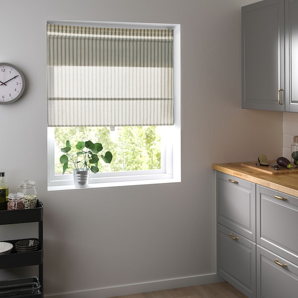 IKEA RINGBLOMMA Roman blind, 34x63 in White / Green / Stripe, Ikea Ireland | 2538NYHVI