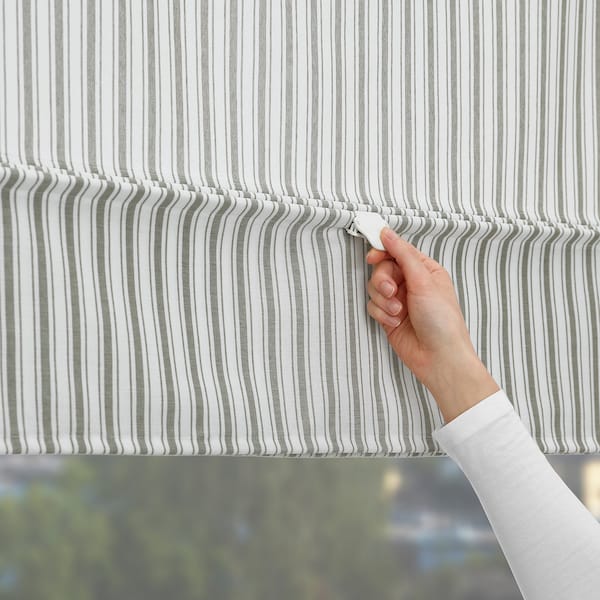 IKEA RINGBLOMMA Roman blind, 48x63 in White / Green / Stripe, Ikea Ireland | 7549VWXSP