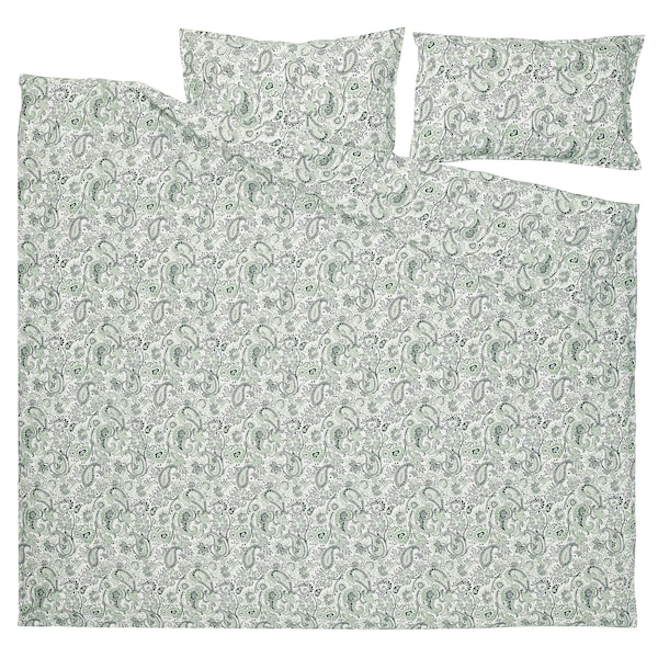 IKEA RODGERSIA duvet cover and pillowcase(s), Full/Queen (Double/Queen) Green / White, Ikea Ireland | 3459XIFCS