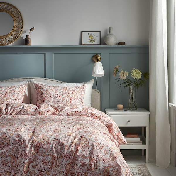 IKEA RODGERSIA duvet cover and pillowcase(s), Full/Queen (Double/Queen) Pink / White, Ikea Ireland | 0296ZKMXF
