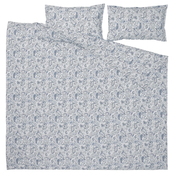 IKEA RODGERSIA duvet cover and pillowcase(s), King Blue / White, Ikea Ireland | 9651ZITAB