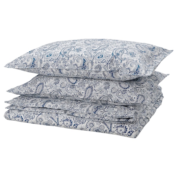 IKEA RODGERSIA duvet cover and pillowcase(s), King Blue / White, Ikea Ireland | 9651ZITAB