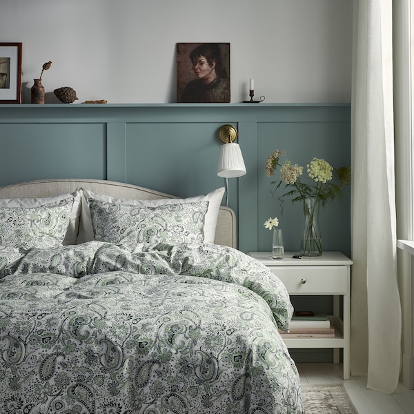 IKEA RODGERSIA duvet cover and pillowcase(s), King Green / White, Ikea Ireland | 8063JGHQV