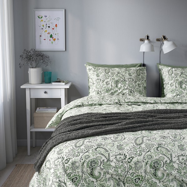 IKEA RODGERSIA duvet cover and pillowcase(s), King Green / White, Ikea Ireland | 8063JGHQV