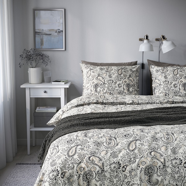 IKEA RODGERSIA duvet cover and pillowcase(s), Twin Gray / White, Ikea Ireland | 5847ENGKI