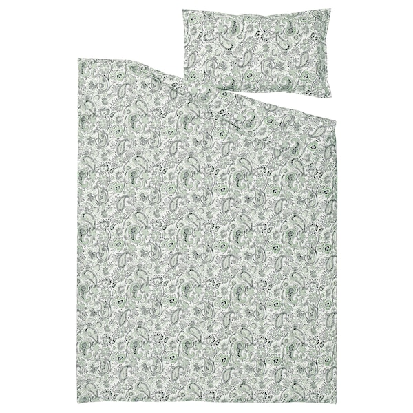 IKEA RODGERSIA duvet cover and pillowcase(s), Twin Green / White, Ikea Ireland | 6137SMKBD