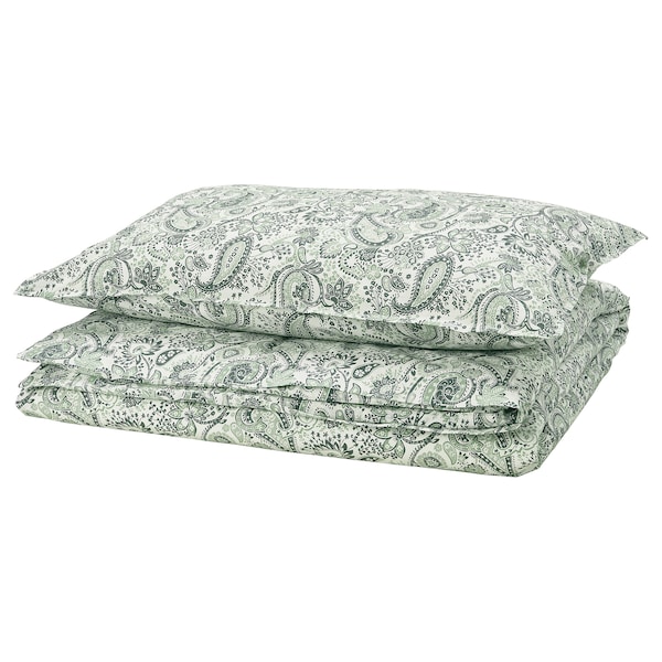 IKEA RODGERSIA duvet cover and pillowcase(s), Twin Green / White, Ikea Ireland | 6137SMKBD