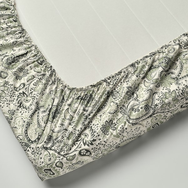 IKEA RODGERSIA fitted sheet, Full/Double Green / White, Ikea Ireland | 8926RGWLS