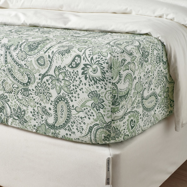 IKEA RODGERSIA fitted sheet, Full/Double Green / White, Ikea Ireland | 8926RGWLS
