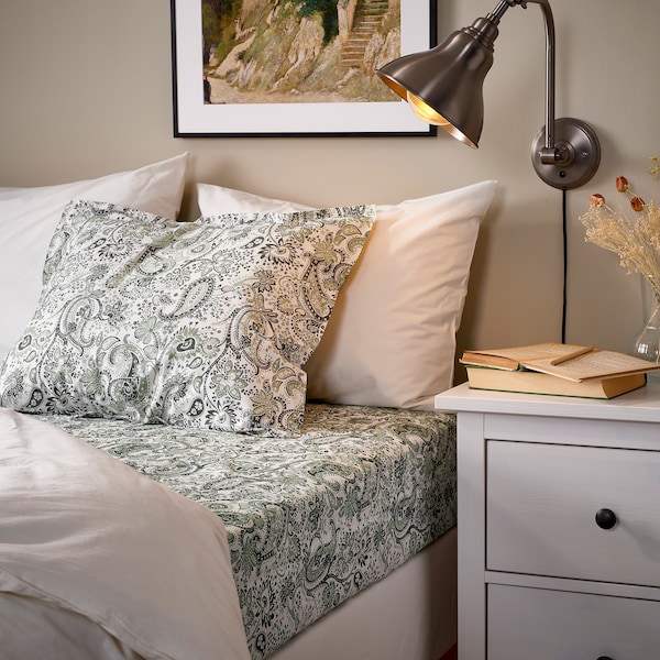IKEA RODGERSIA fitted sheet, King Green / White, Ikea Ireland | 2531MUGAS